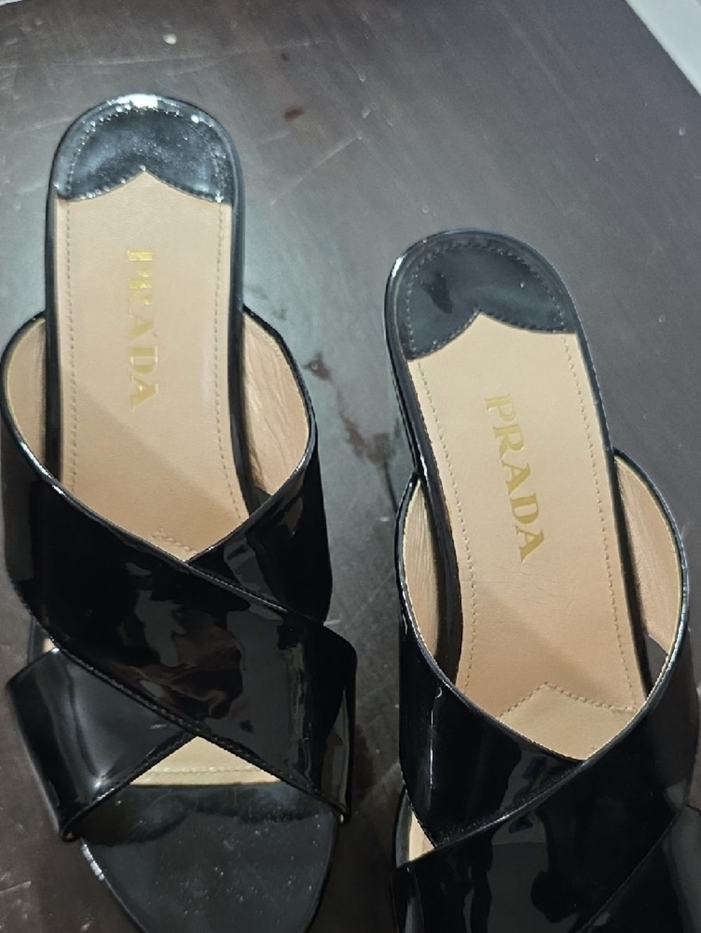 Prada Black Patent Leather Crisscross Mules - Picture 3 of 8